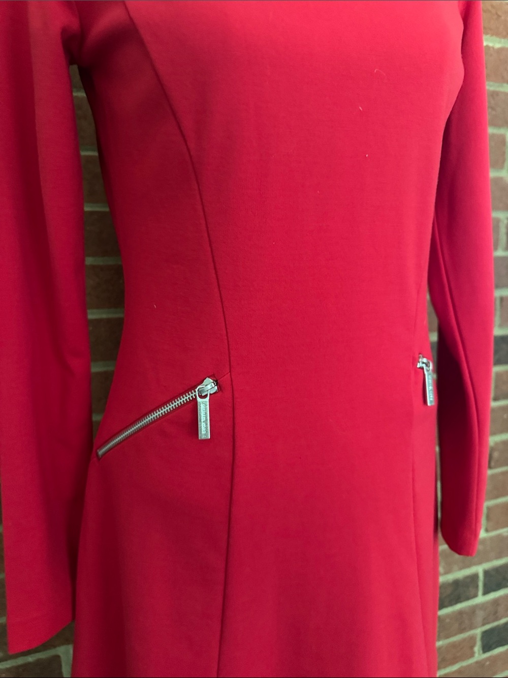 MICHEAL Michael Kors Red Long-Sleeve A-Line Dress with Zip Details - Picture 3 of 8